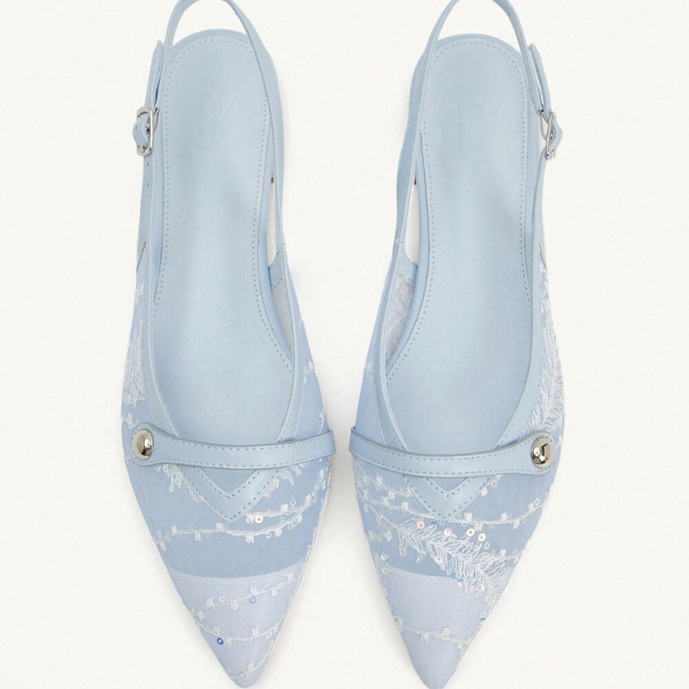 Women's Baby Blue Pointed Toe Comfortable Flat Slip-On Shoes